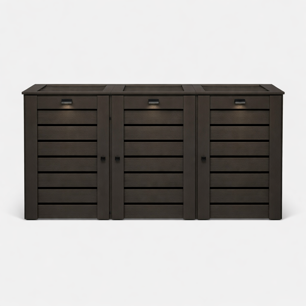 Triple trash can enclosure charcoal finish